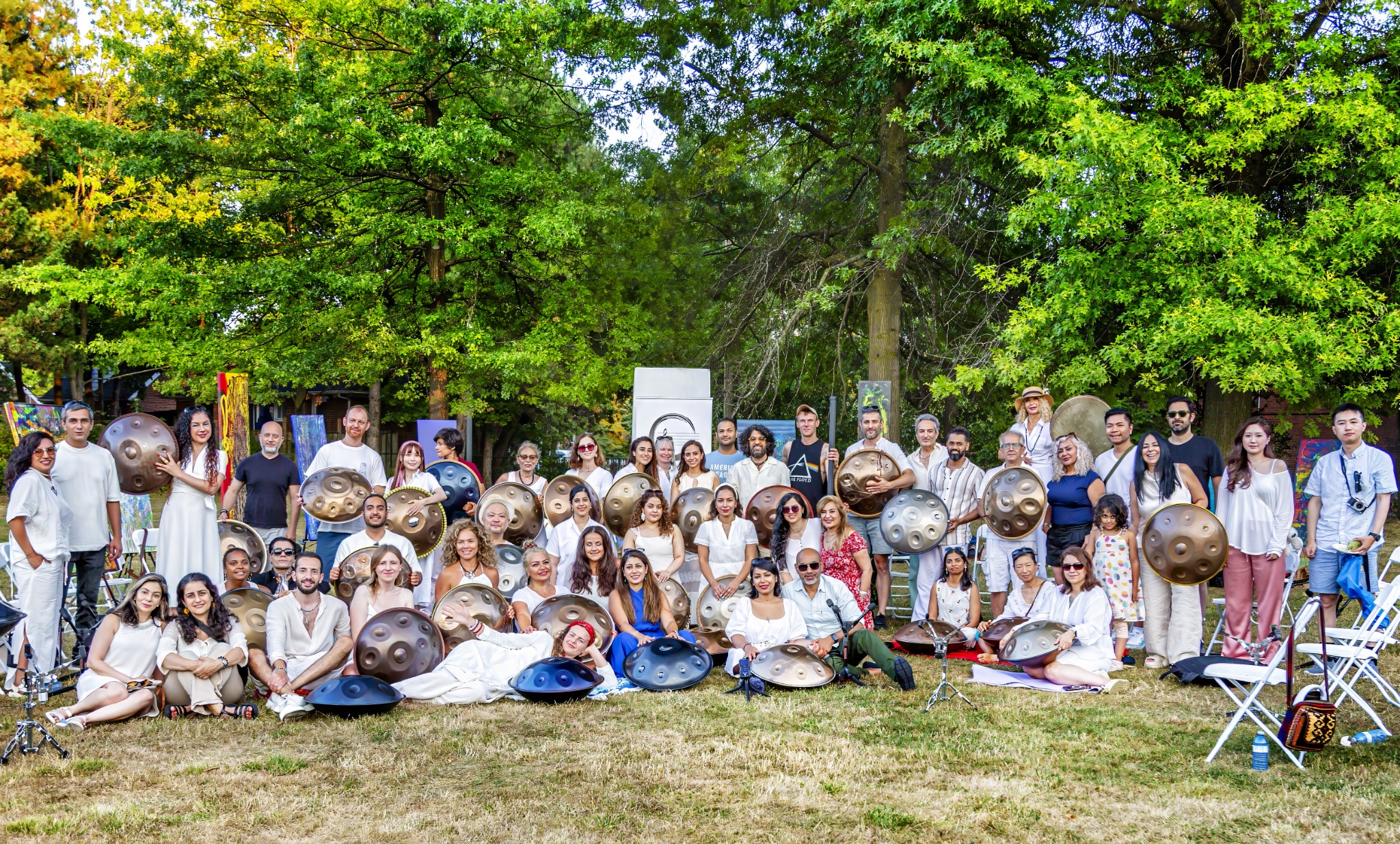 Handpan community gathered outdoors